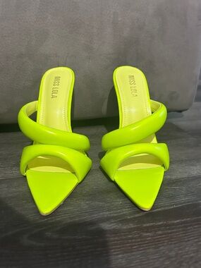 Miss Lola Neon Lime Double-Band Pointed Toe Mule